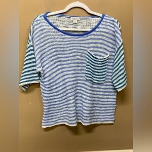 Sundance Journey Joy Knit Sweater Top Sky Stripe Size M